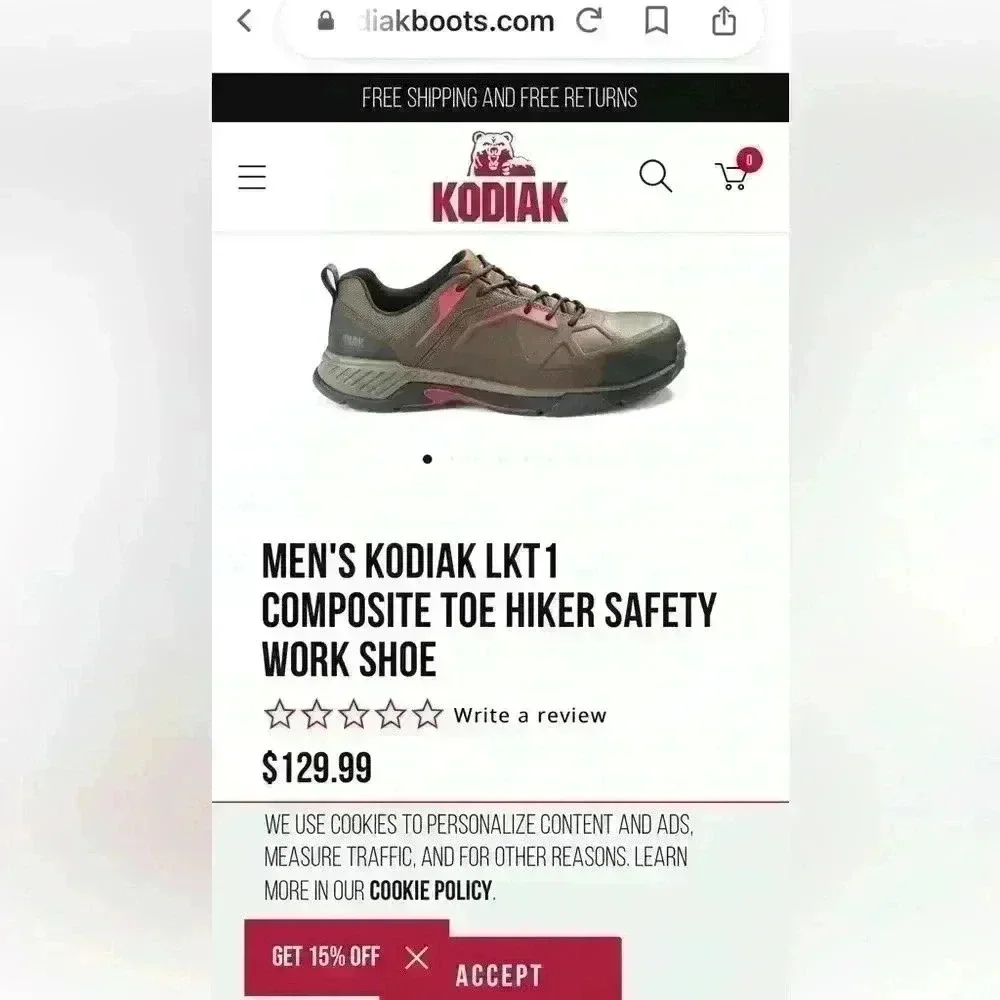 Kodiak LKT1 Composite Safety Toe Men's Brown and Red Shoes Size 11M
